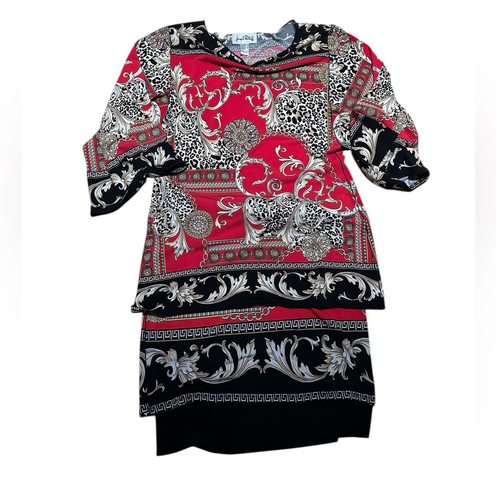 Joseph Ribkoff 2 piece Red and Black Patterned outfit